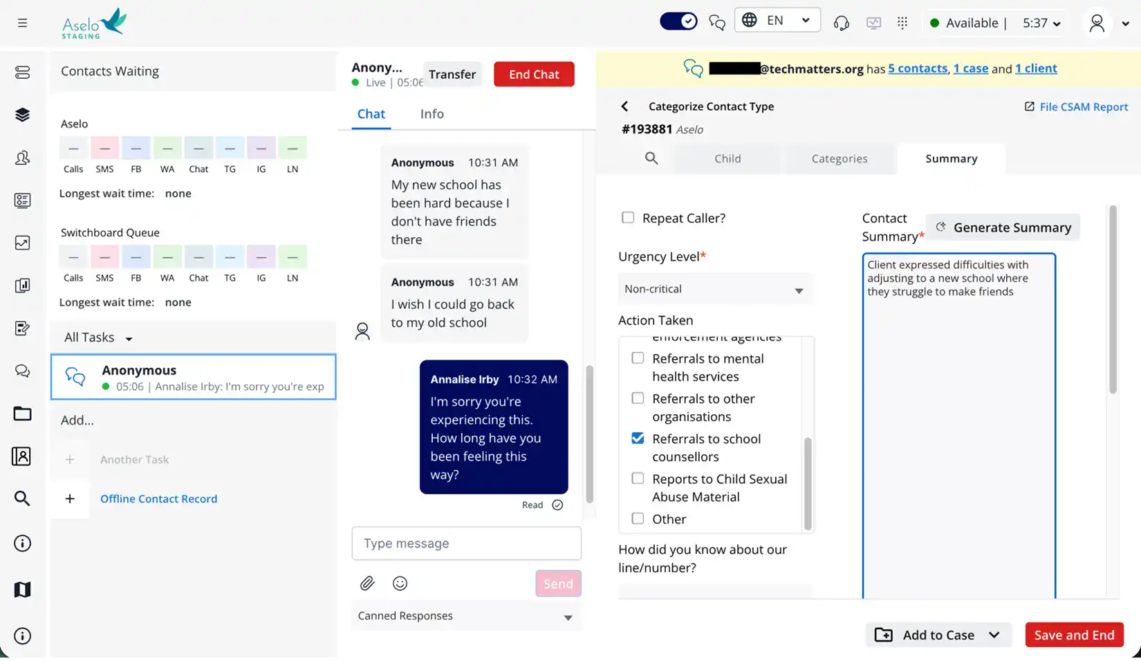 Example of the summarization interface in Aselo Example of the summarization interface in Aselo